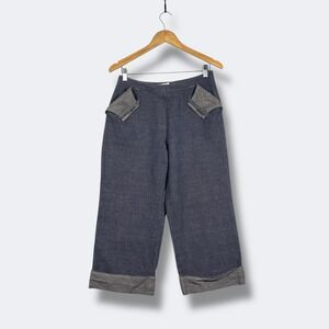 Les Chemins Blancs French Size 40 Denim Wide Leg Crop Pants Boho Relaxed Artsy